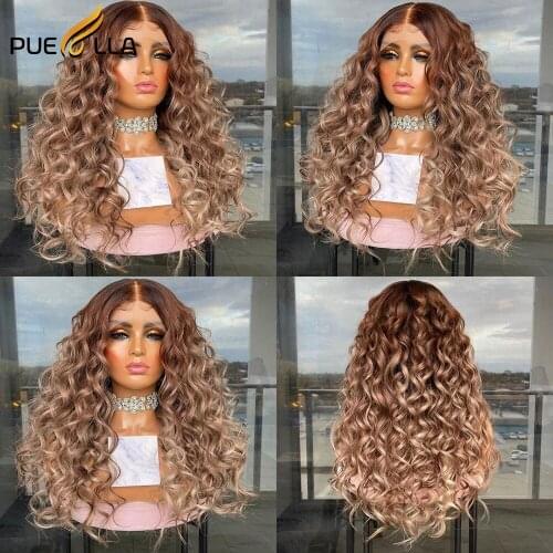 13x4 Ombre 613 Lace Frontal Wig 200 Density Chocolate Brown Deep Curly Human Hair Wig Brazilian Transparent Lace Closure Wig