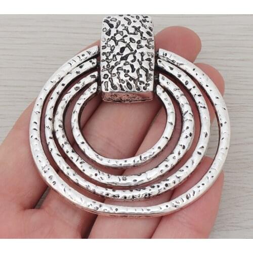 3 x Large Hammered 4 Circles Charms Pendants for Necklace Jewelry Making Findings 68x63mm