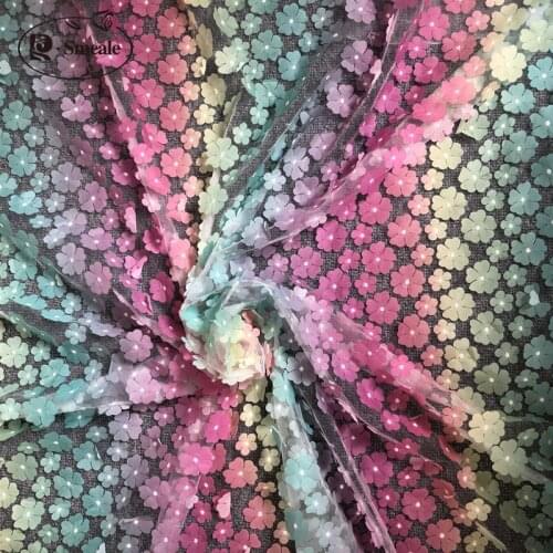 Rainbow Color 3D Applique Lace Fabric Gradient Plum Childrens Clothing DIY Colorful Color Lace Cloth RS2763