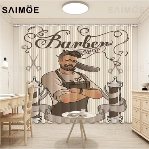 Retro 3D Barbershop Window Curtains Living Room Fashion Beard Shaver Curtains Bedroom European Curtain Decor Ultra Micro Shading
