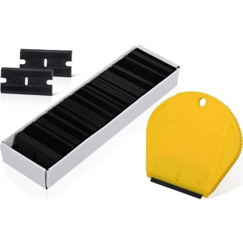 FOSHIO Carbon Fiber Wrap Plastic Scraper With 100pcs Razor Blade Window Tinting Decal Sticker Remover Squeegee Car Cleaning Tool