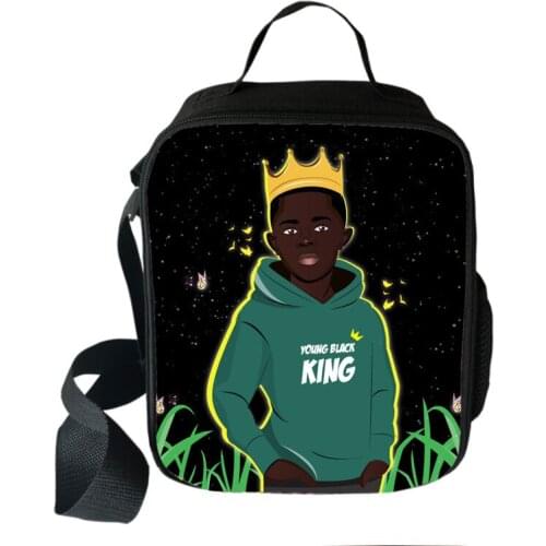 Afro Boys Africa Brown Boys Girls Cooler Lunch Bag Cartoon Portable Thermal Food Picnic Bags for School Kids Lunch Box Tote