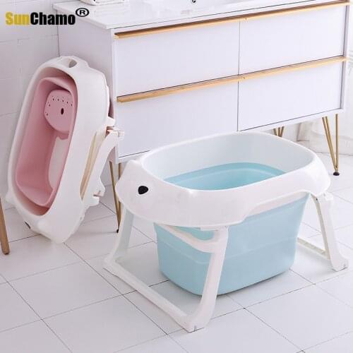 Baby Bathtub Baby Folding Bathtub Newborn Newborn Young Children Can Sit and lie Household Large Bucket Kid Products cushion