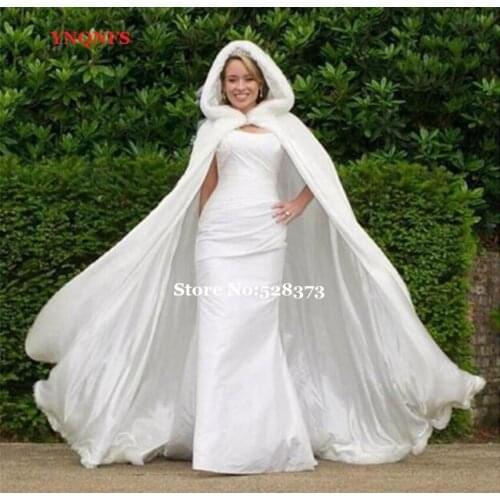 Ynqnfs D3 Beige Cloak Wedding Shawl Hooded Cape Bride Winter Fur Trim Free Hand 59 Inch