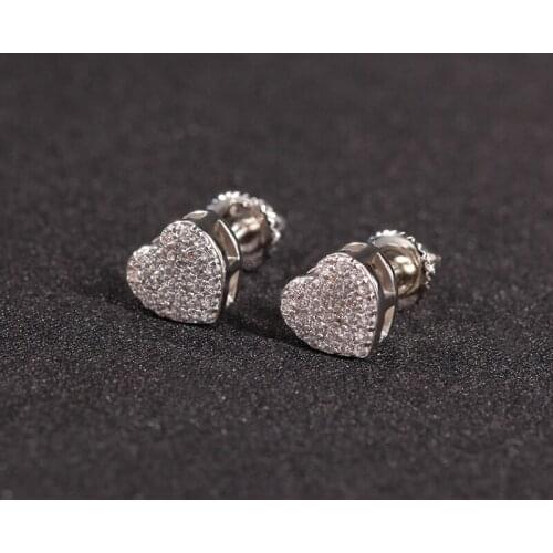 1Pair S925 Sterling Silver Hip Hop AAA Cubic Zirconia Bling Ice Out Heart Stud Earrings for Women Men Unisex Jewelry Gift