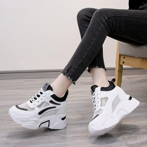 Women Sneakers High Heels Ladies Casual Shoes Women Wedges Platform Shoes Female Mesh Breathable Thick Bottom Trainers