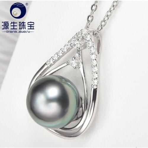 [YS] New Design Pendant 925 Sterling Silver 9-10 mm Genuine Tahitian Pearl Pendant Necklace
