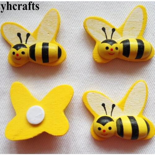 10PCS/LOT.3D yellow honeybee wood stickers Spring crafts Garden decoration Fridge stickers Microlandschaft Plant flowerpot decal