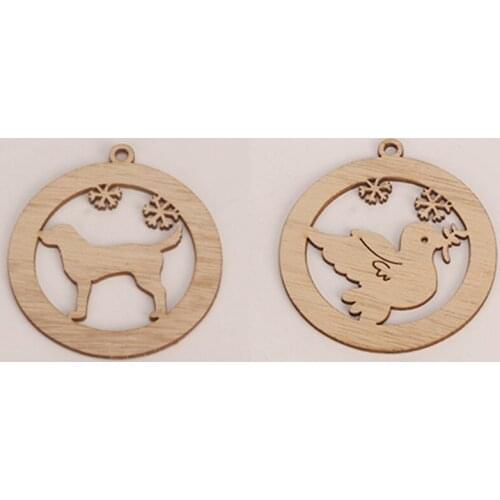 10Pcs Natural Wood Christmas Tree Pendant Hanging Ornament Exquisite Bird Dog Xmas Party Decor Home DIY Decoration