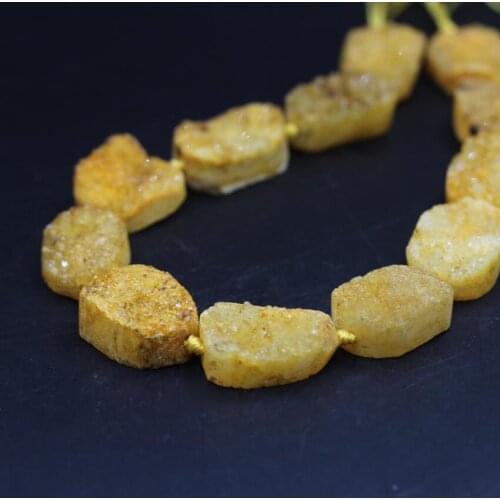 12PCS/strand Natural Quartz Geode Drusy Slab Nugget Beads,Yellow Roug Agates Crystal Cluster Druzy Slice Pendants Jewelry Making