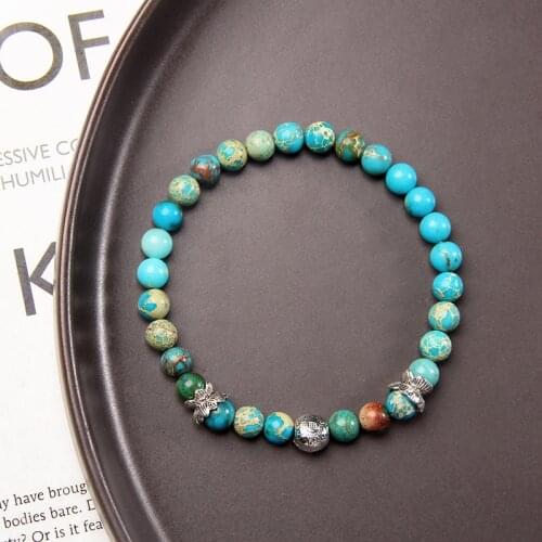 6mm Natural Stone Sea Sediment Imperial Jaspers Beads Bracelet Red Blue Gem Stone Beaded Charm Bracelet Jewelry Women Men Gifts