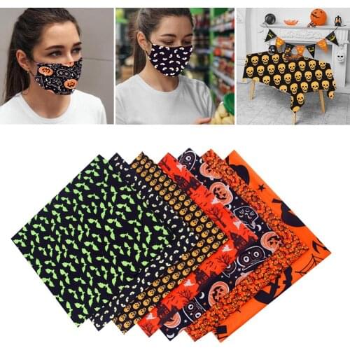 8pcs Halloween Pumpkin Cotton Fabric Skeleton Bundle Patchwork DIY Pillow Cloth Sewing Accessories Party Home Decor 50x50cm