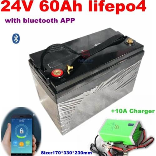 2pcs 24V 60AH Lifepo4 battery with bluetooth BMS for inverter RV EV solar panel scooter backup power boat light +10A Charger
