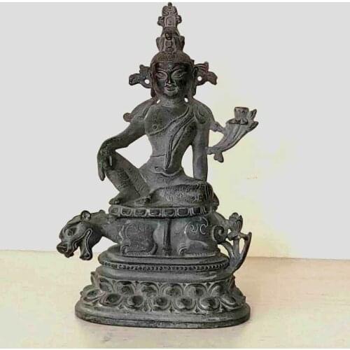 Antique Patina bronze buddha Tara Lucky Buddhism carved old God beast statue