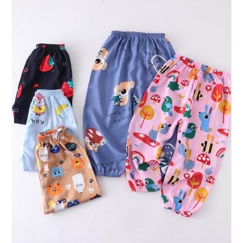 Children Mosquito Pants 5 6 7 8 9 10 Yrs Boys girls summer Poplin cotton silk Cartoon Loose Floral Print pants Pajama Trousers
