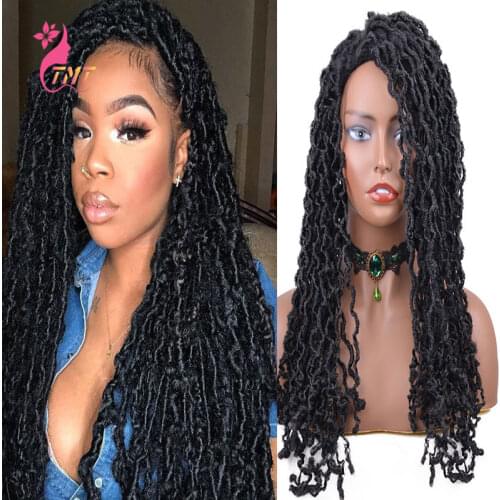 Long Synthetic Faux Locs Braids Wig Middle Part Dreadlocks Crochet Braids Wigs For Black Women Natural Wavy Braided Wig