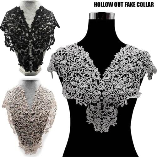 Elegant Lace Embroidered Fake Collar Hollow Front Back Collar V Style Neck NIN668