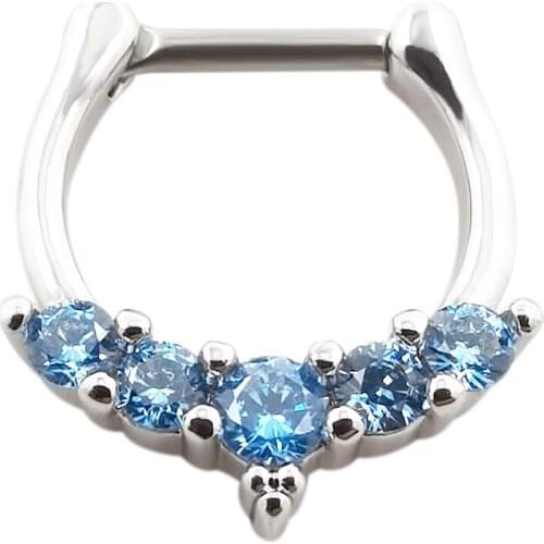 JHJT 16G Surgical Stainless Steel Nose Stud Septum Clicker Rings Piercing Cubic Zirconia Half Round Nose Piercing Body Jewelry