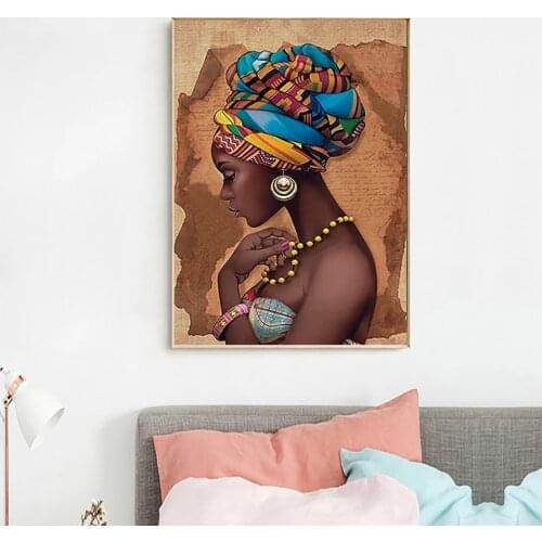 Girl Scandinavian Poster African Art Woman Painting on Canvas Prints Beautiful Living Room Horse Decoration Mural Picture