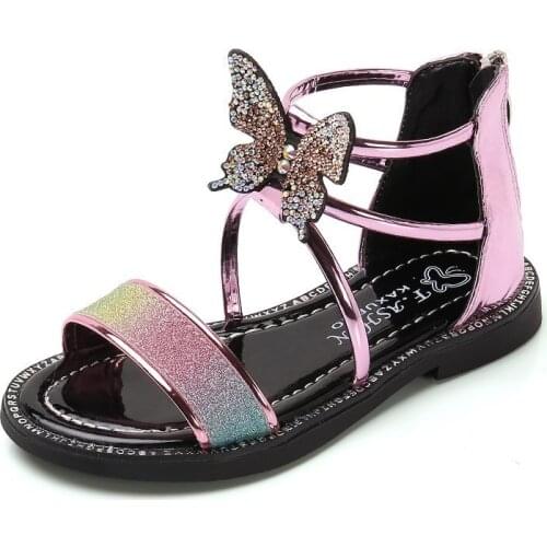2021 Princess Summer Childrens Sandals Kid Girls Cute Beach Sandals Butterfly Slippers Glitter Shoes Flower Squre Heels Shoes
