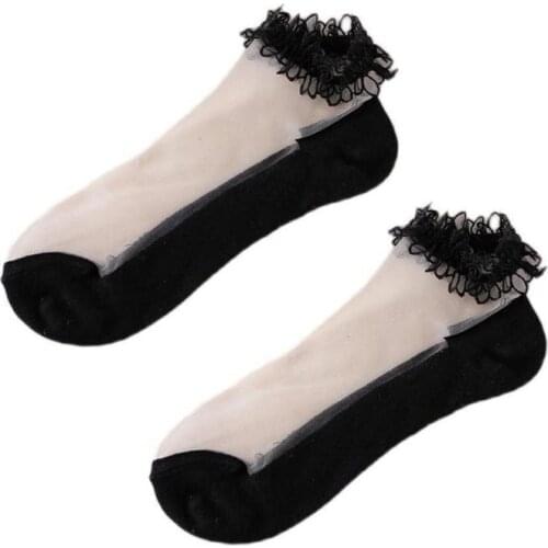 Summer Lace Elastic Sheer Thin Socks Womens Ankle Non-slip Socks For Women Transparent Invisible Socks