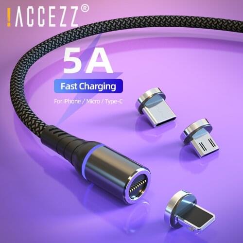 !ACCEZZ Magnetic Cable Type C Micro USB Phone Charger For iPhone 11 XS Pro Xiaomi Samsung 5A Fast Charging Data Phone Cable Cord