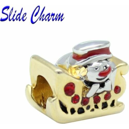 Fashion jewelry DIY charm European style Christmas beads, red crystal sleigh snowman Santa Claus Fit Pandora Bracelet Necklace