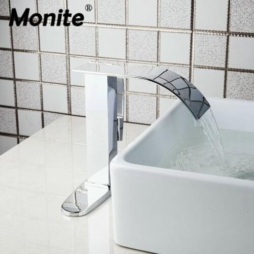Monite Waterfall Solid BrassBathroom Faucet Chrome Polish Basin Mixer Single Handle Basin Sink Faucets Mixer Taps Torneira