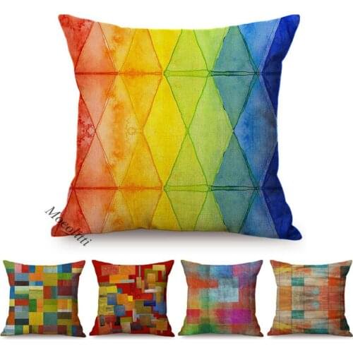 Multicolor Abstract Geometric Pillow Case Modern Water Color Art Cotton Linen Luxury Decoration Chair Sofa Cushion Cover Cojines