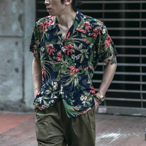 Non Stcok Men’s Tropical Plant & Flowers Pattern Casual Aloha Hawaiian Shirt