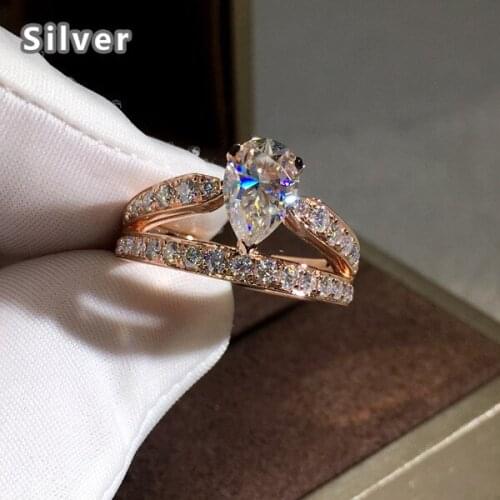 The new 14 k rose gold plated droplets pear-shaped double the European and American engagement ring ring