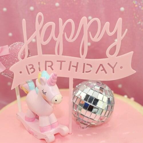 New Happy Birthday Acrylic Cake Topper Pink Gold Red Acrylic Cupake Topper For Kids Birthday Party Cake Decorations Baby Shower