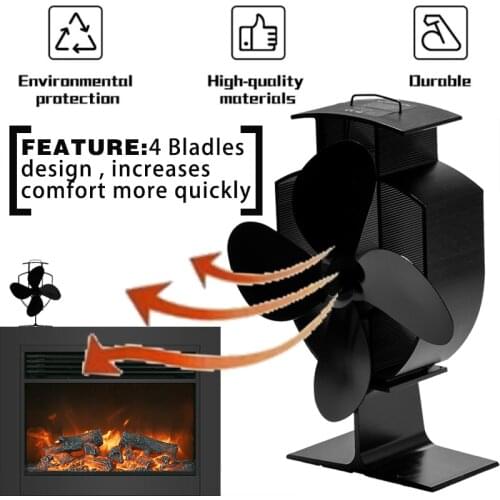 New Fireplace Fan Efficient Heat Distribution Fireplace 4 Blades Heat Powered Log Wood Burner Eco-fan Quiet Home Black Stove Fan
