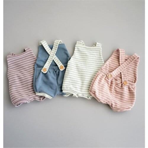 0-3T Newborn Kids Baby Girls Boy Clothes Summer Sleeveless Striped Romper Elegant Bib Pants Backless Overalls Cute Cotton Outfit