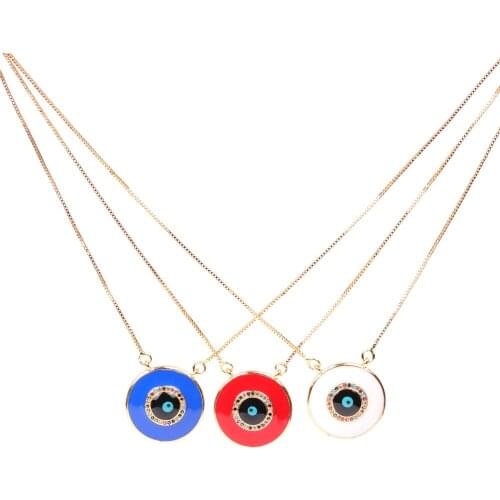 EYIKA Turkish Blue Eye pendant necklace enamel and micro mix color Zircon evil eye collar fashion Female Jewelry gift for party