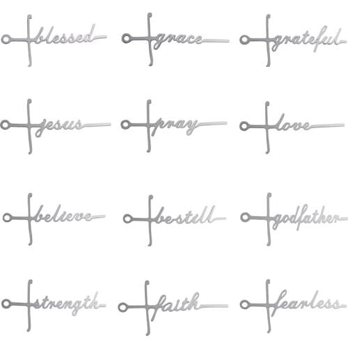 10pcs Stainless Steel Pendants For Men Jesus Cross Letter Charms Handmade Accessories Jewelry Making Bulk Supplies Believe Grace