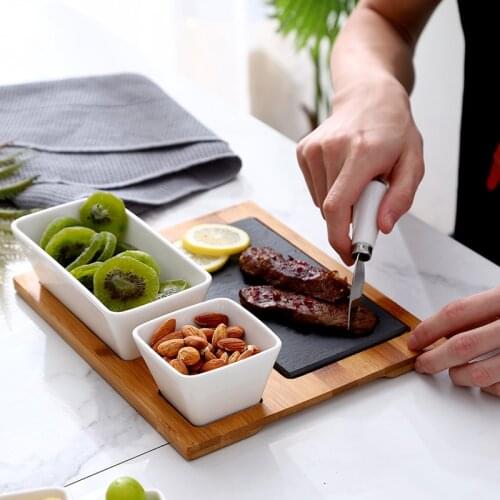 Nordic style home bamboo tray ceramic snack dish steak plate combination set japanese snack foods Sushi Plates