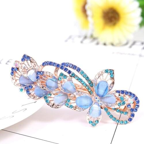 Women Gorgeous Rhinestones Small Flower Hair Spring Clips Metal Crystals Hairpins Hair Accessories For Girl Headdress Ornament