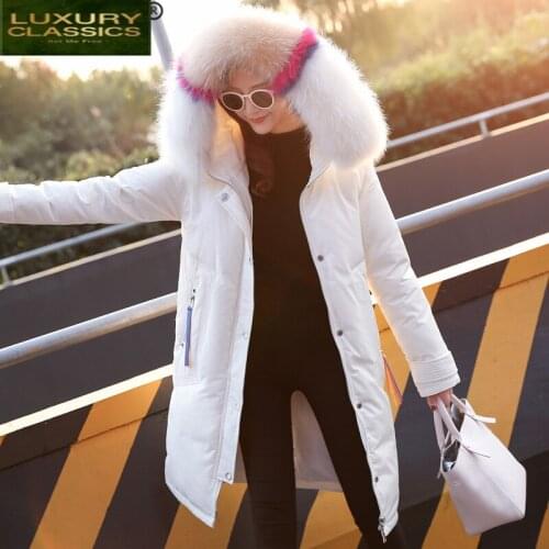 Down Winter Thick Warm Coat Female Large Raccoon Fur Hooded Clothes 2021 Korean Long Duck Down Jacket Ladies Hiver 52982