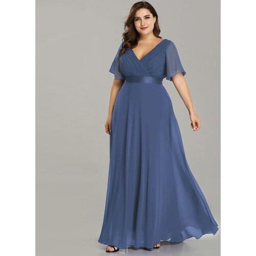 Plus Size Evening Dress Women V Neck Ruffles Chiffon Elegant Formal Wedding Party Dress Long Robe Bridesmaid dress Summer 2021