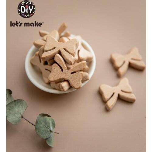 LetS Make 10pc Beech Wooden Bow Beads BPA Free Wooden Teethers Toys Wooden Teether Wooden Teething Bead Baby Teether