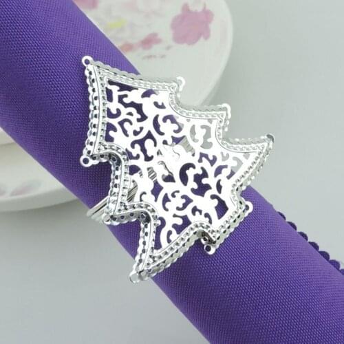 100pcs/lot Fashion Christmas Tree Napkins Ring Hollow Silver Serviette Buckle Holder Hotel Home Table Decoration ZA5256
