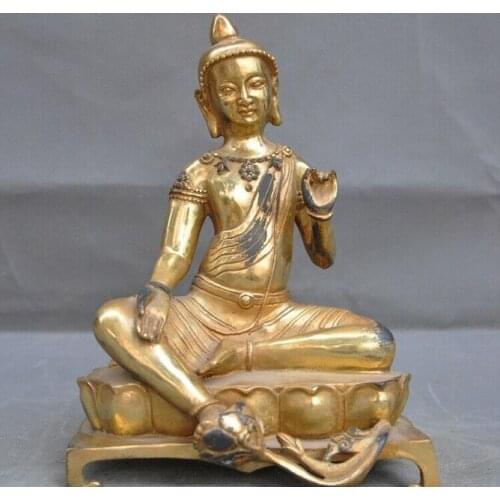 11" Tibet Buddhism Fane bronze gilt green Tara Kwan-yin Guanyin Buddha statue