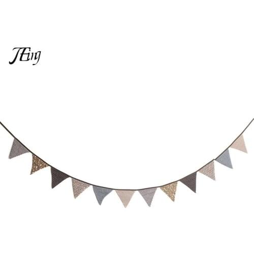 12 Flags Vintage Cotton Pennant For Party Wedding Pennant Bunting Banner Garlands Fabric Decor Wedding Party Supplies 3.2m