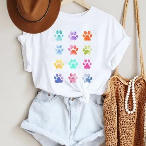 2021 Women Dog Paw Love Pet Beach Holiday Love Ladies Cartoon Summer Lady Print Tee Stylish T Top Tshirts Clothes T-Shirt