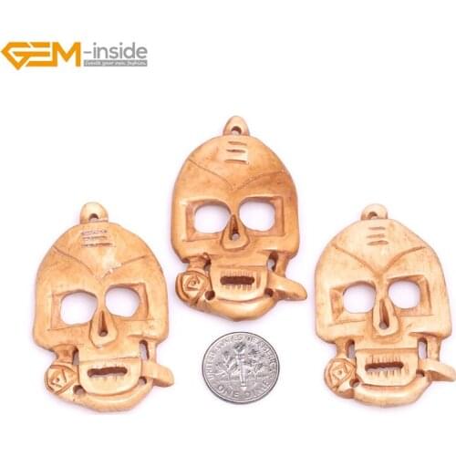 3pcs Handmade Carved Skull Halloween Tan Cream Large Natural OX Bone Beads Jewelry Making Beads DIY Bulk Gem-inside