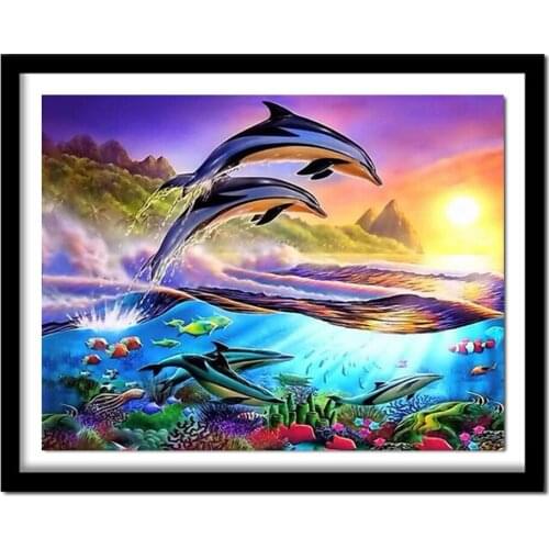 5D DIY Diamond Painting Dolphin Crystal Diamond Painting Cross Stitch The Underwater World Needlework Home Decorative BJ907