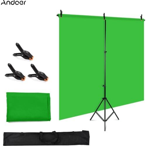 Andoer 1.5 * 2m/ 5 * 7ft Green Backdrop Screen Chromakey Background Photography Kit with Adjustable T-Shaped Background Stand