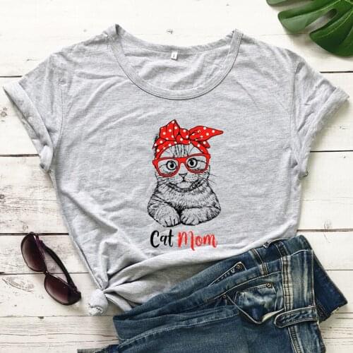 Bandana Cat Mom Colored Print T-shirt Kawaii Cat Mama Tee Shirt Top Funny mothers Day Gift Tshirt