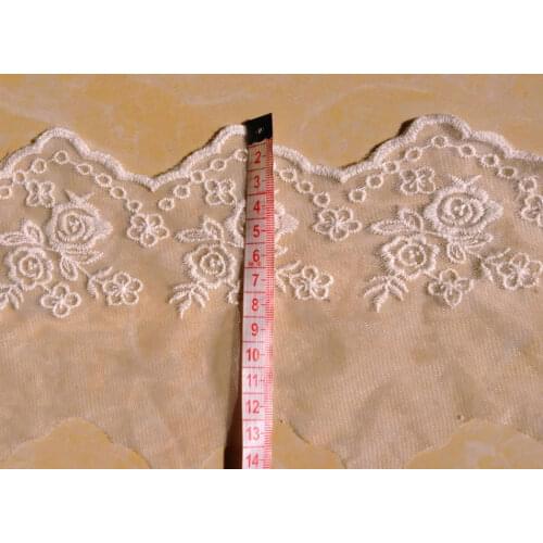 FREE SHIPPING 11cm white color nylon net and cotton flower embroidery lace trimmings,XERY14b